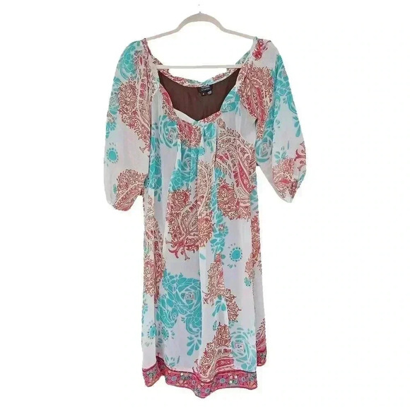 NIcole Miller Colorful Abstract Paisley Print Sequined Flowy Shift Dress Sz 4 - Picture 1 of 9